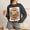 Coffee First Crewneck Sweatshirt — Retro Cute Coffee Cup "Good Mood" Graphic